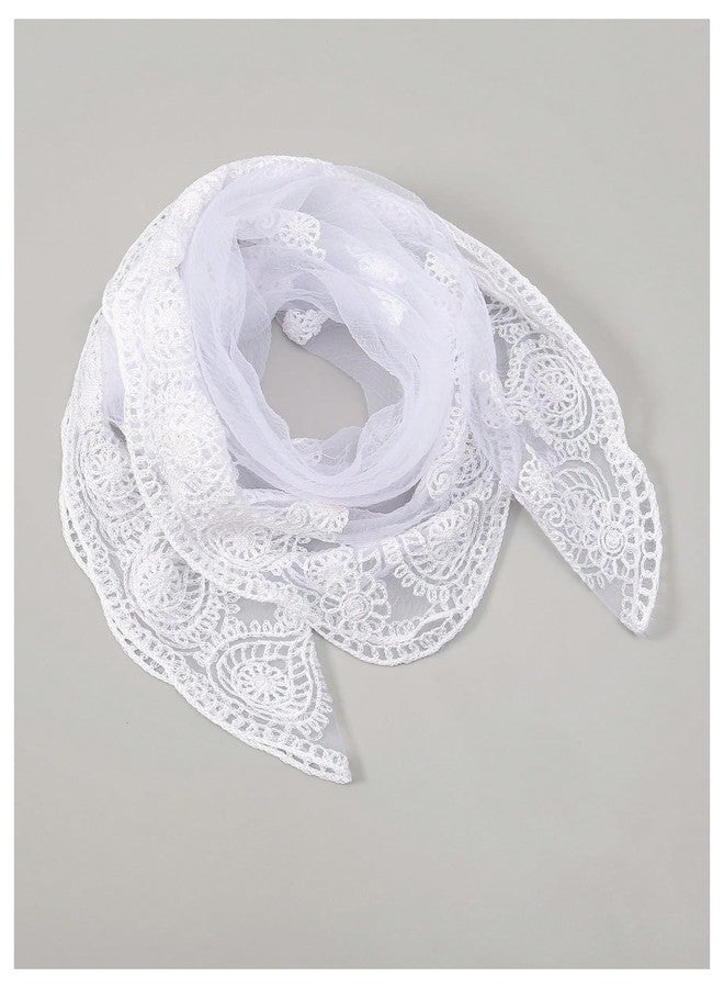 Floerns Women's Flower Embroidery Hair Scarf Headband Sheer Lace Hair Bandana White One-Size - Image 2